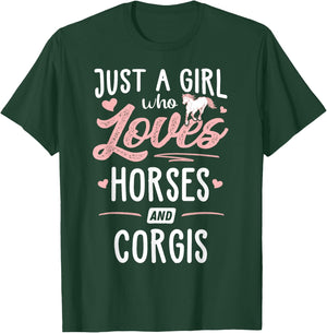 Just A Girl Who Love Horses And Corgis Horse Corgi T-Shirt - T-Shirt | Forest