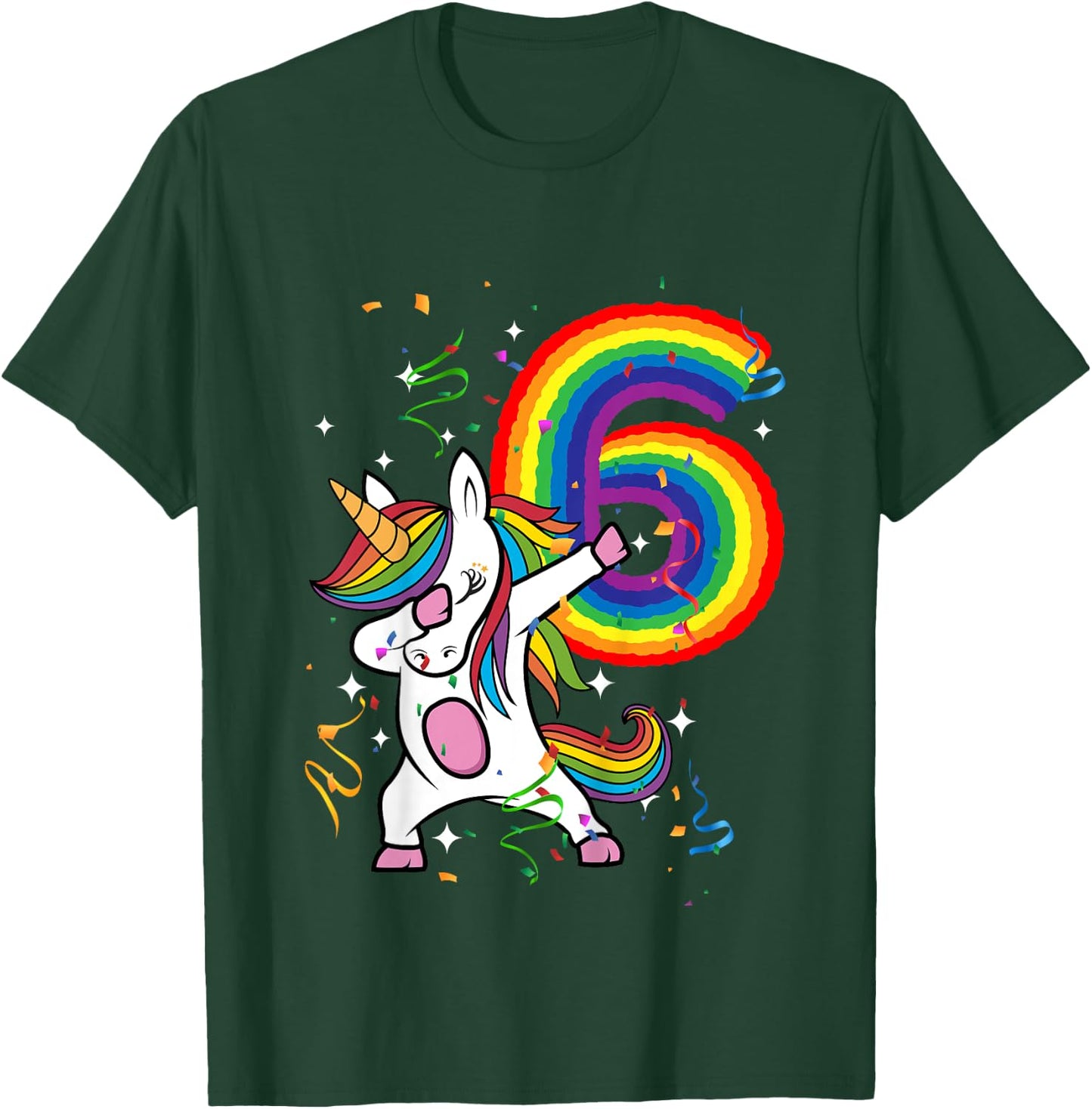 Birthday Rainbow Dabbing Unicorn 6 Years Old Girls Shirt T-Shirt - T-Shirt | Forest