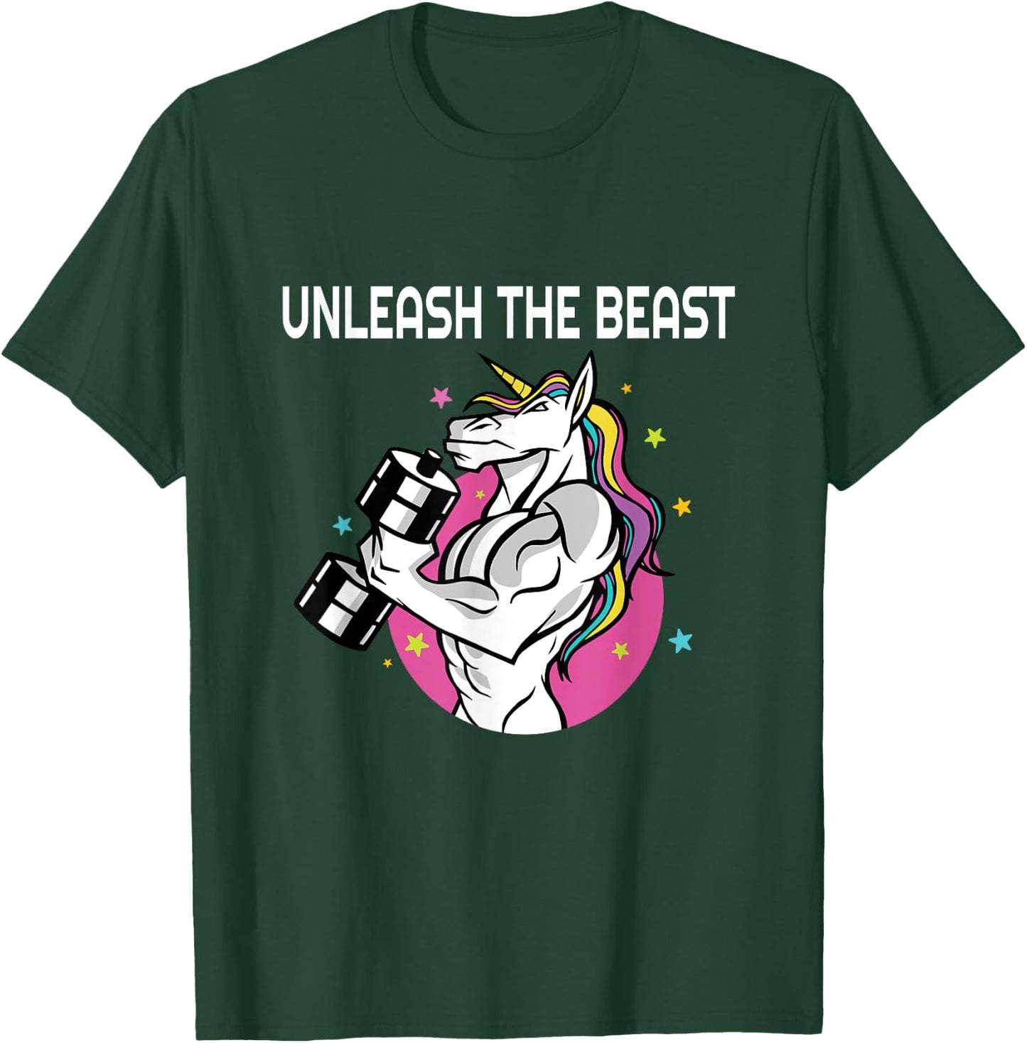 Unleash The Beast - Unicorn Gym Rat Magic Sparkle Muscles T-Shirt - T-Shirt | Forest