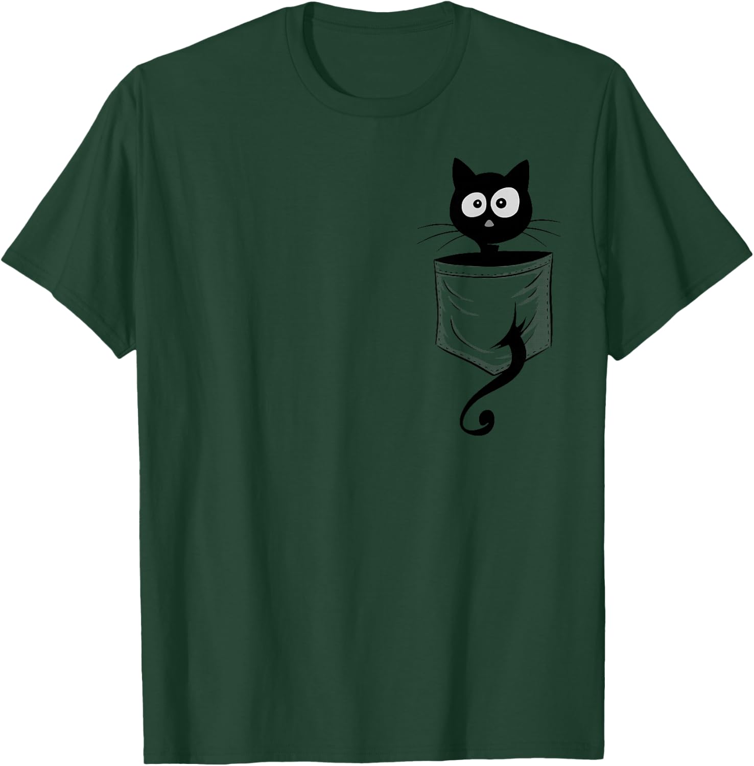 For Cat-Lover Cute Staring Black Cat Kitty In Pocket T-Shirt - T-Shirt | Forest