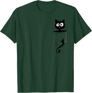 For Cat-Lover Cute Staring Black Cat Kitty In Pocket T-Shirt - T-Shirt | Forest