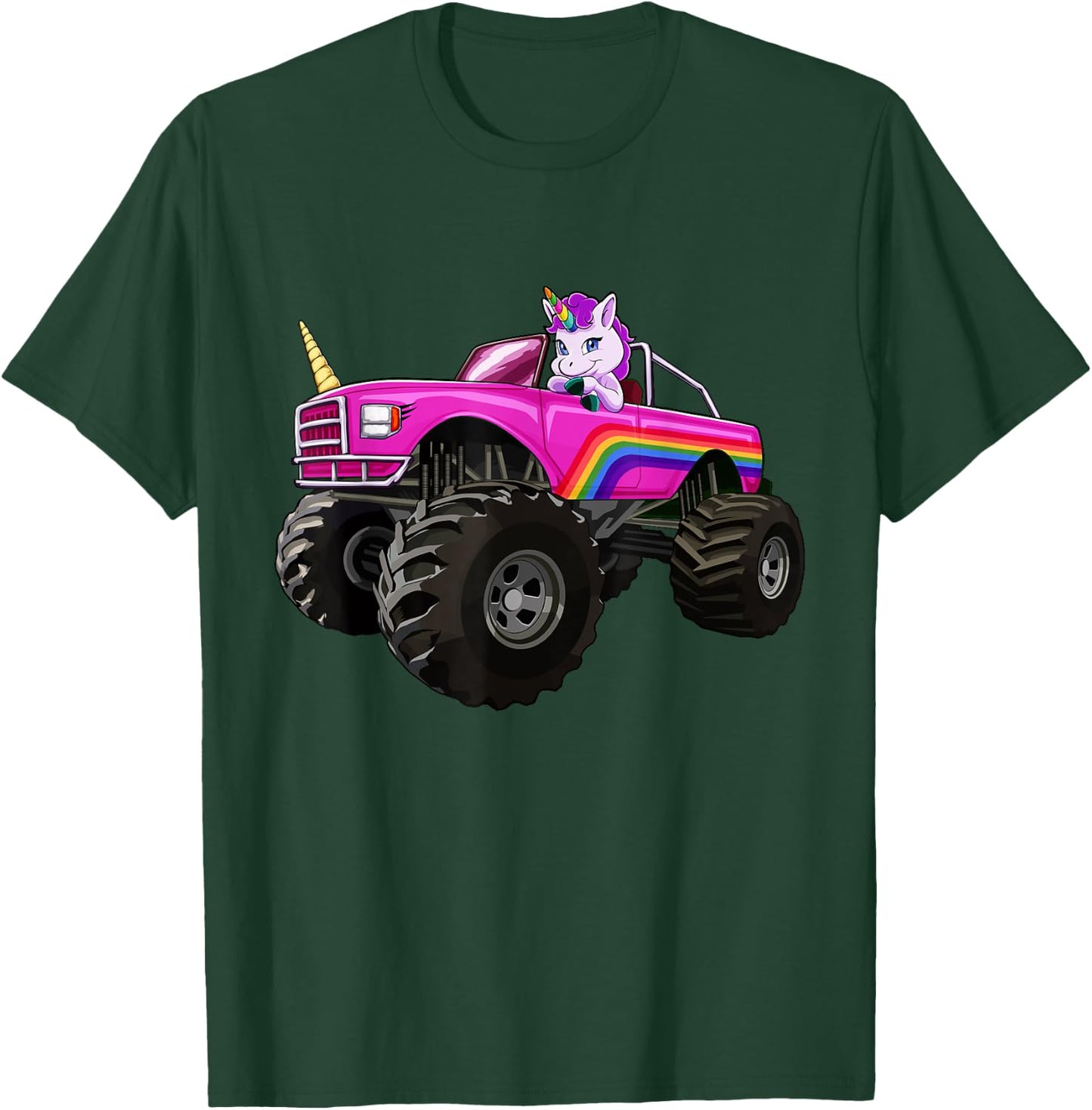 Monster Truck Unicorn T Shirt Women Kids Girl Party Gift T-Shirt - T-Shirt | Forest
