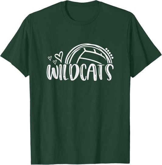 Volleyball Wildcats School Sports Fan Team Spirit T-Shirt - T-Shirt | Forest