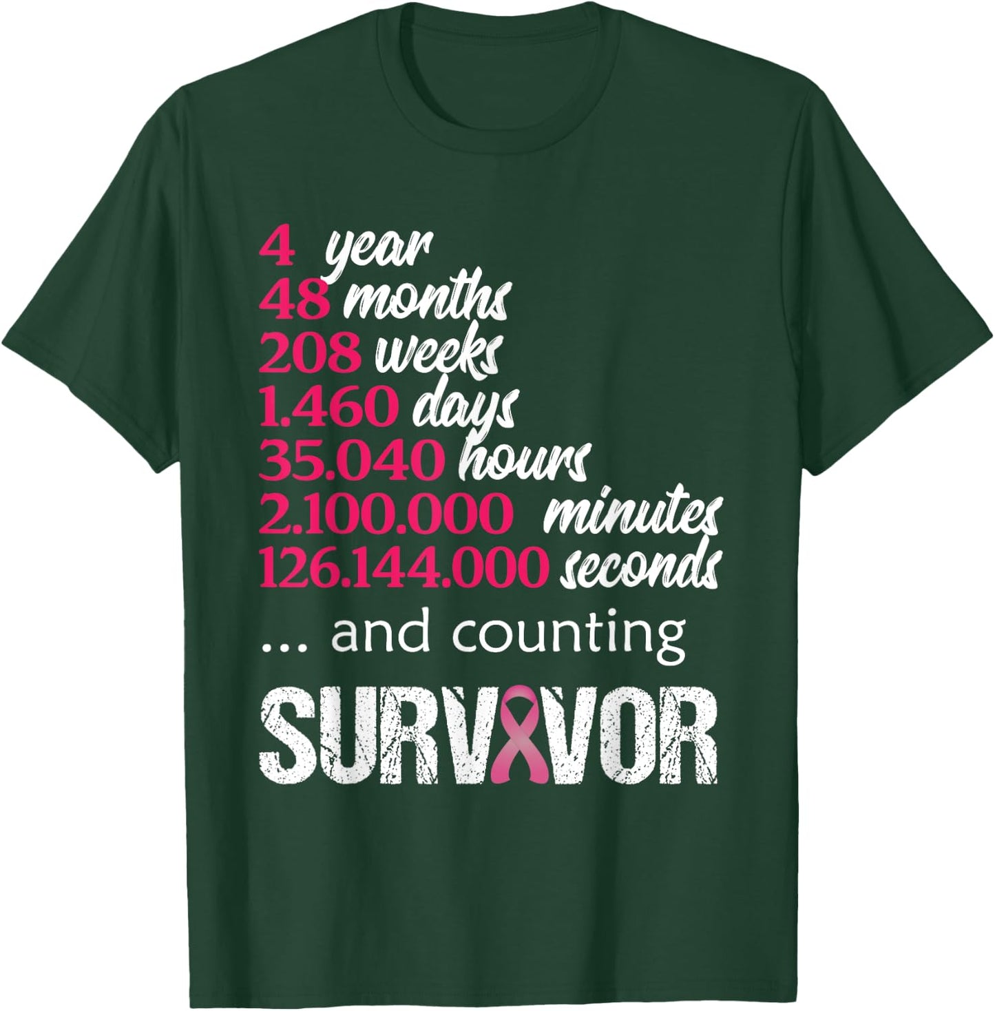 Four 4 Year Survivor Breast Cancer Shirt Awareness Gift 2018 T-Shirt - T-Shirt | Forest