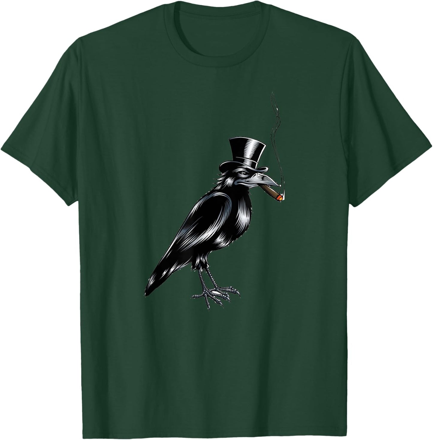 Black Crow Top Hat Smoking Cigar Graphic Art T-Shirt - T-Shirt | Forest