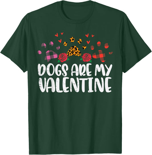 Dogs Are My Valentine Leopard Plaid Paw Valentines Day Women T-Shirt - T-Shirt | Forest