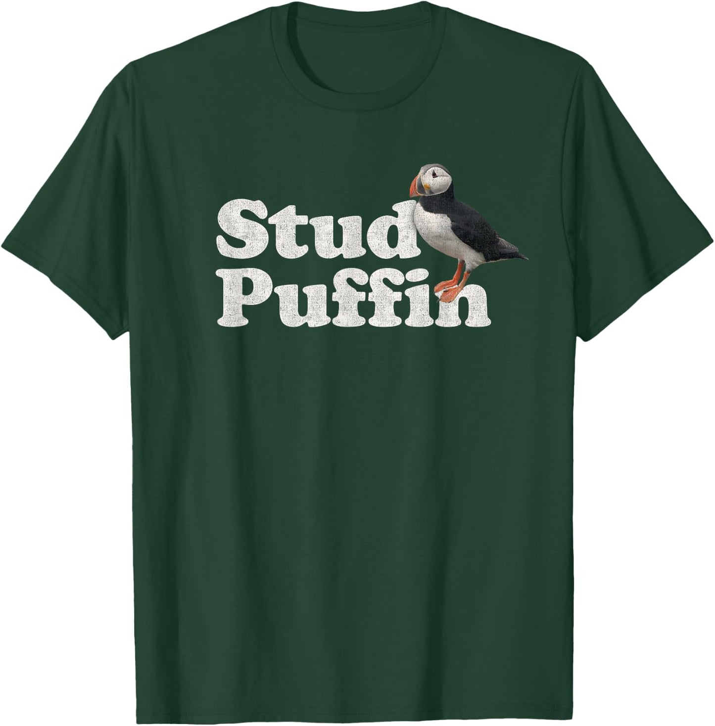 Stud Puffin - Retro Vintage Style - Black - -Adults - Short Sleeve - Classic Fit - Cotton Blend - Small T-Shirt - T-Shirt | Forest