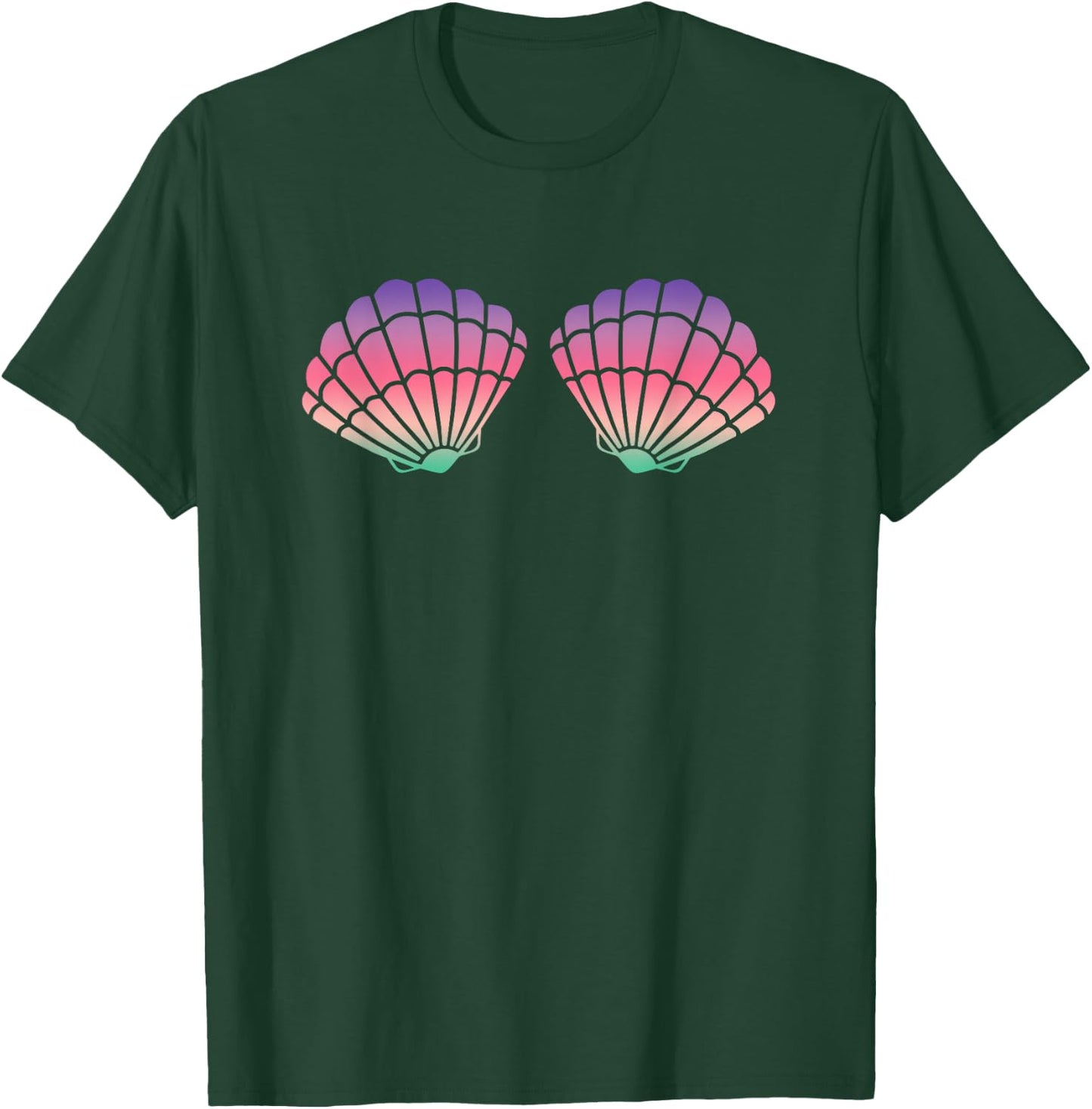 Mermaid Clam Shell Bra For Girls Purple Rainbow Seashells T-Shirt - T-Shirt | Forest
