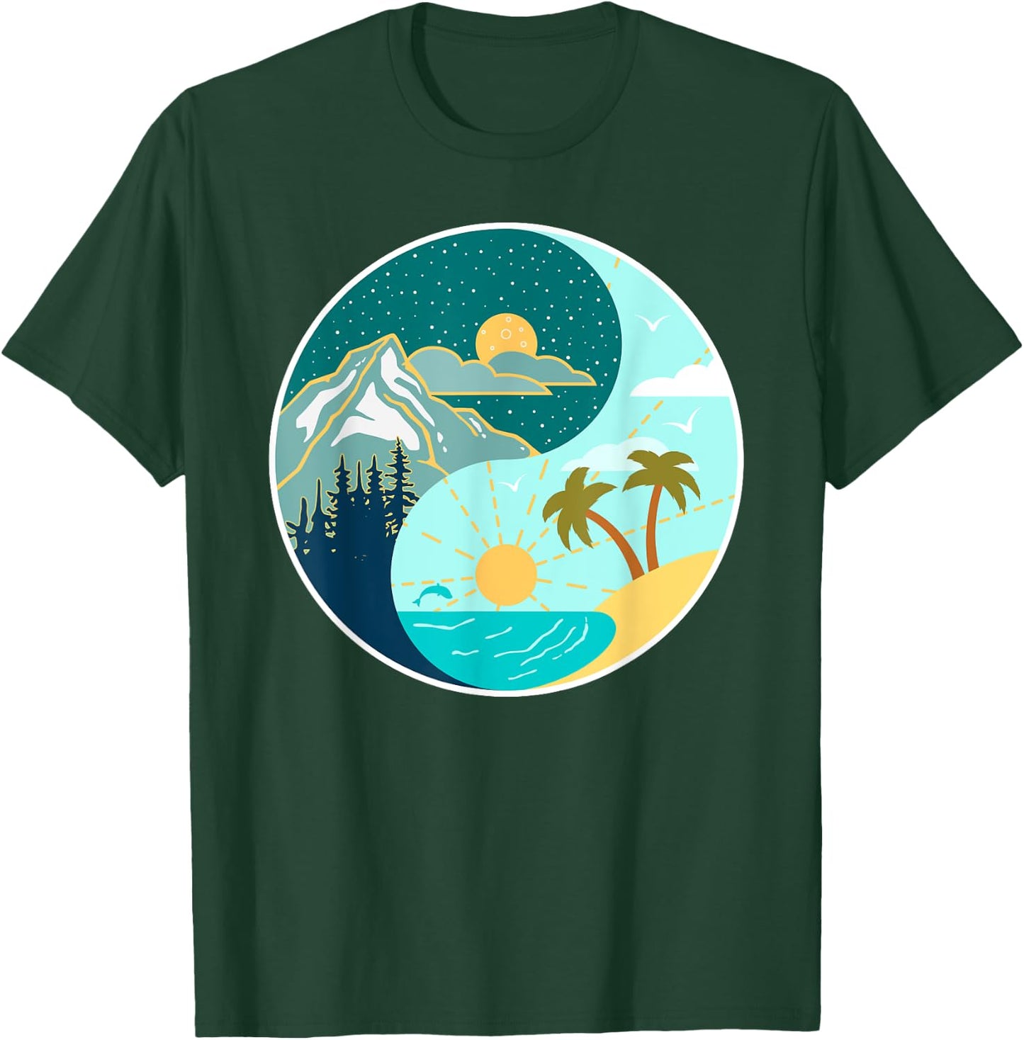 Ying Yang Mountains and Beach Landscape design Men Women Kids T-Shirt - T-Shirt | Forest