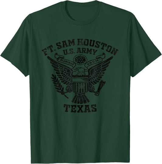 Fort Sam Houston Texas TX US Military Base Vintage -Adults , Grey, Small, Short Sleeve, Classic Fit, Vintage, Letter Print, Military T-Shirt - T-Shirt | Forest