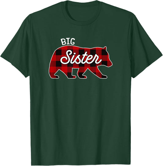 Big Sister Bear Red Buffalo Plaid Matching Family T-Shirt - T-Shirt | Forest