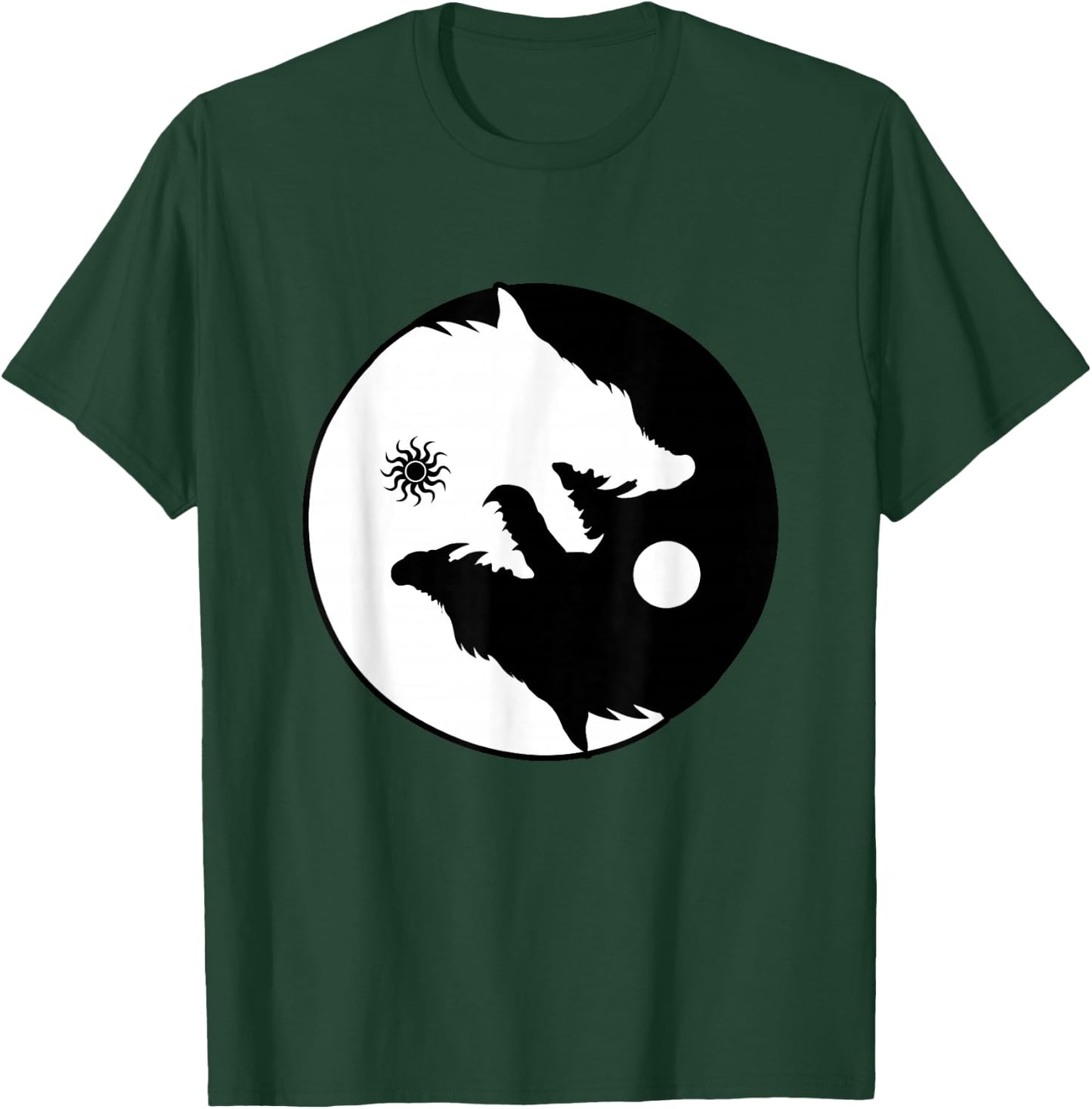 Wolf Yin Yang Sun Moon Vintage Harmony Balance Life Gift T-Shirt - T-Shirt | Forest