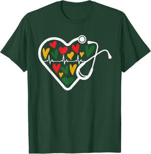 Nurse Juneteenth Stethoscope Melanin African American Women T-Shirt - T-Shirt | Forest