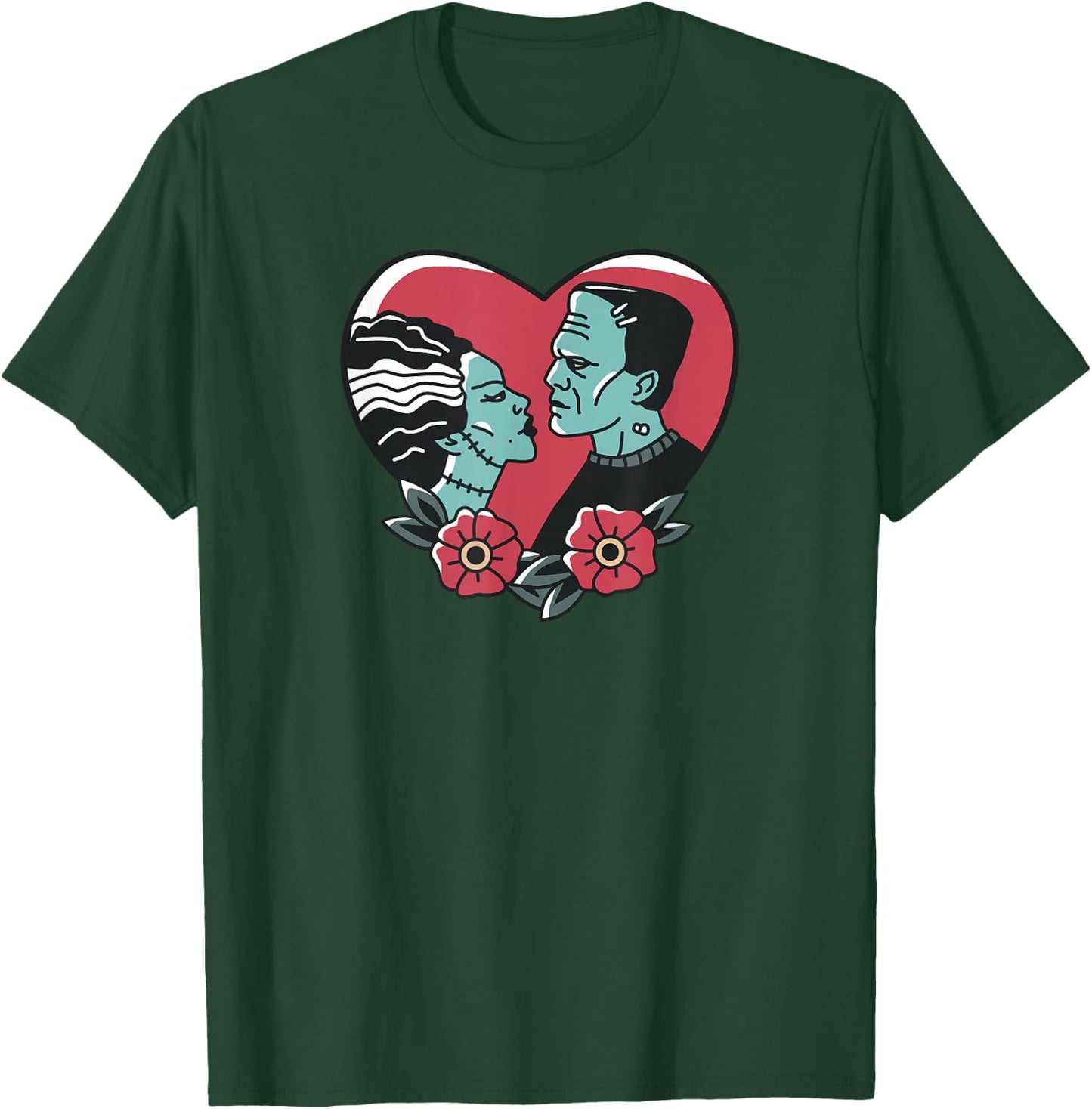 Frankenstein Monster & Bride of Frankenstein Love Emblem T-Shirt - T-Shirt | Forest