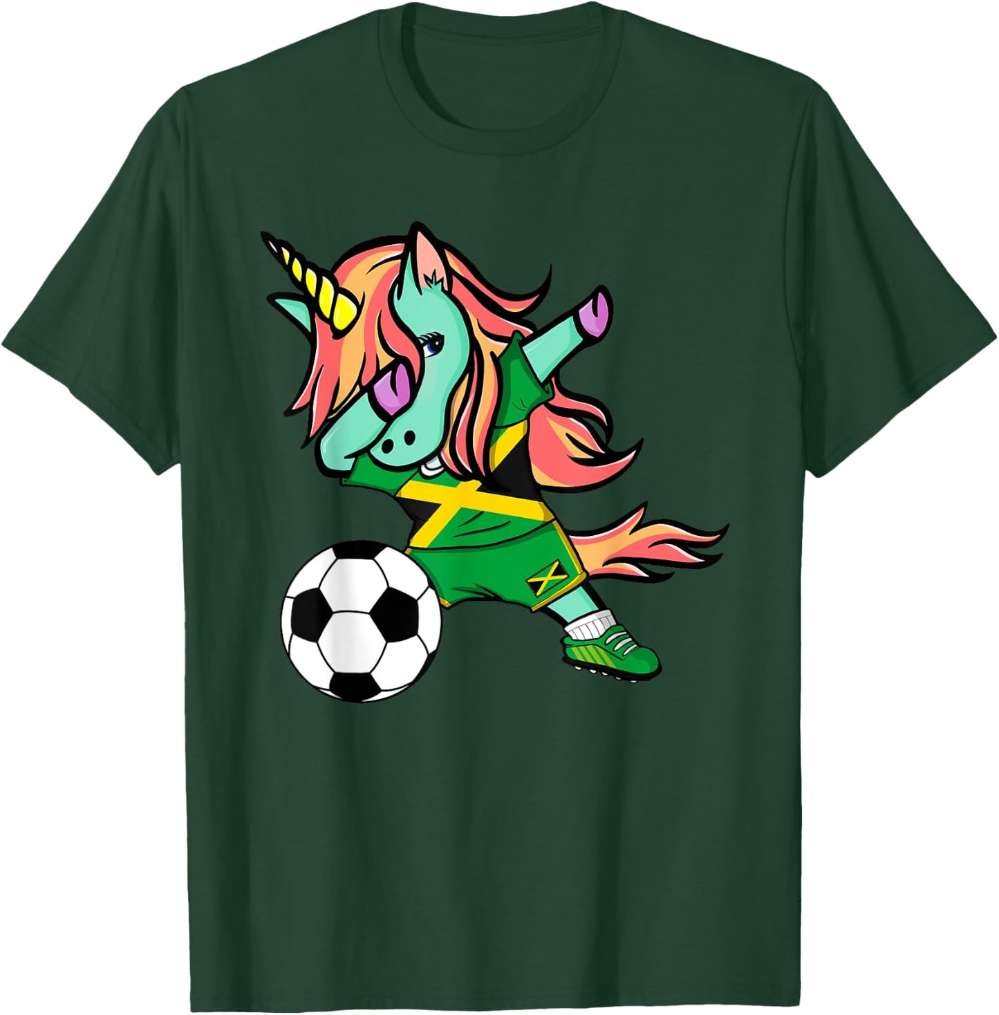 Unicorn Dab Jamaica Soccer Jersey Jamaican Football T Shirt T-Shirt - T-Shirt | Forest