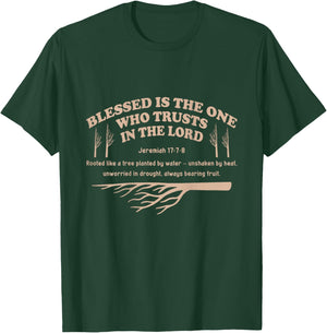 Christian Earth Day Tree Bible Verse Jeremiah 17:7-8 On Back T-Shirt - T-Shirt | Forest