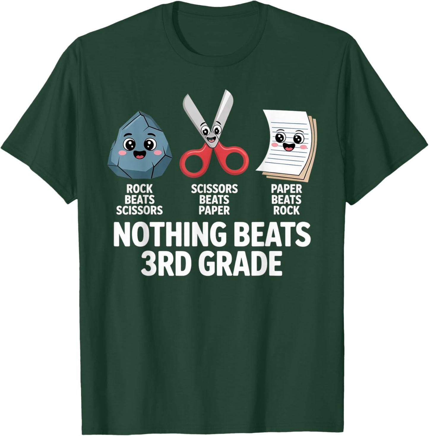 Funny Rock Paper Scissors Teacher Nothing Beats 3rd Grade T-Shirt - T-Shirt | Forest