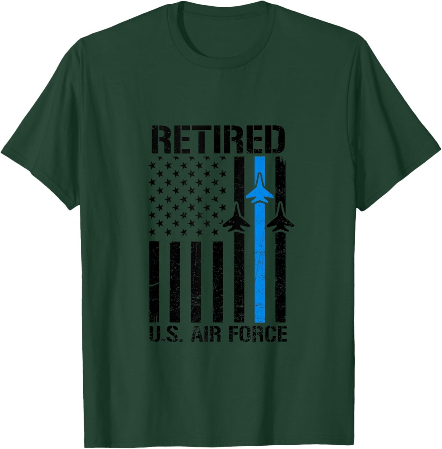 Retired US Air Force Flag American USAF Veteran Old Man T-Shirt - T-Shirt | Forest
