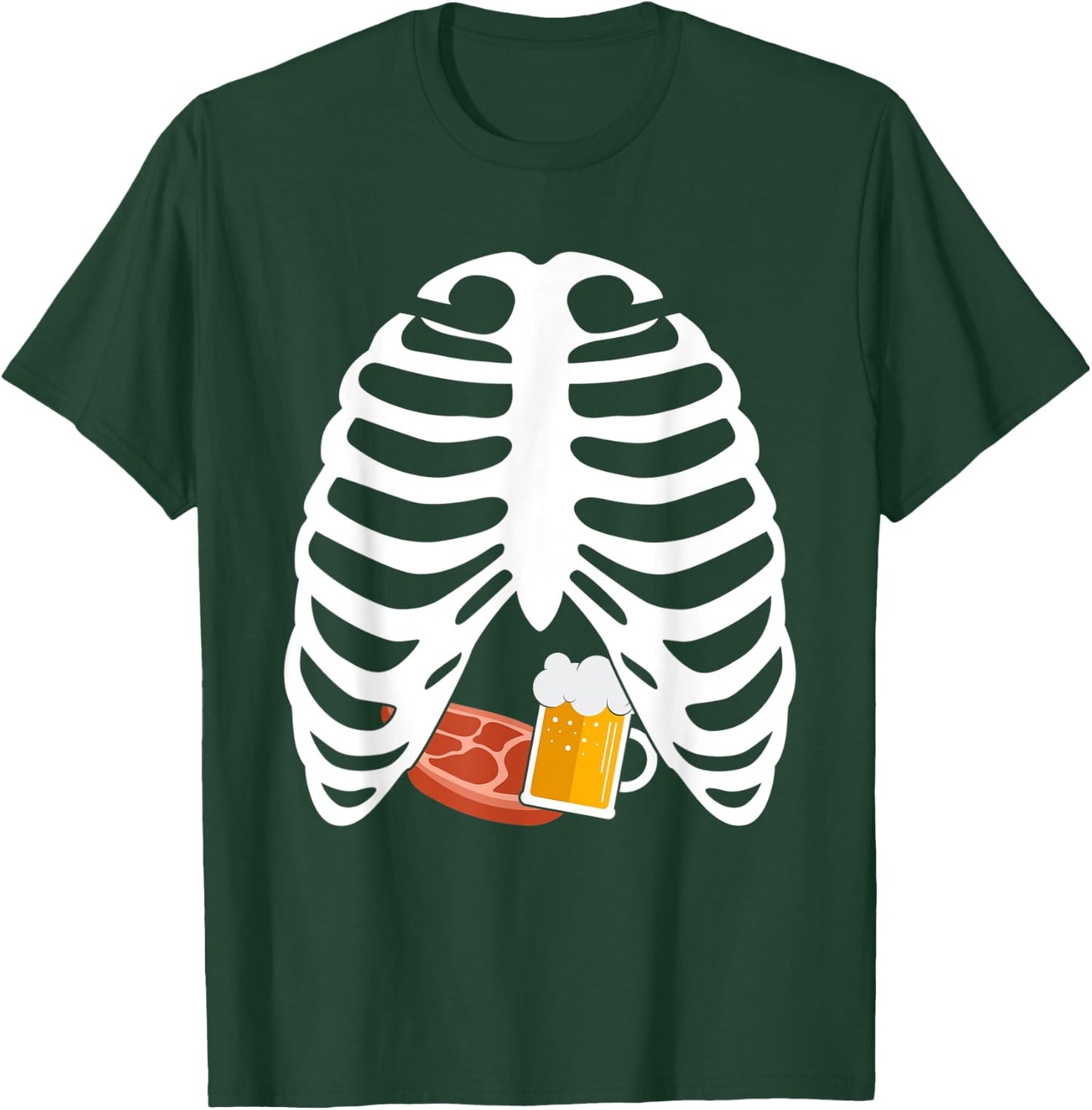 Halloween Funny Beer & Steak Costume Skeleton Rib Cage Gifts T-Shirt - T-Shirt | Forest