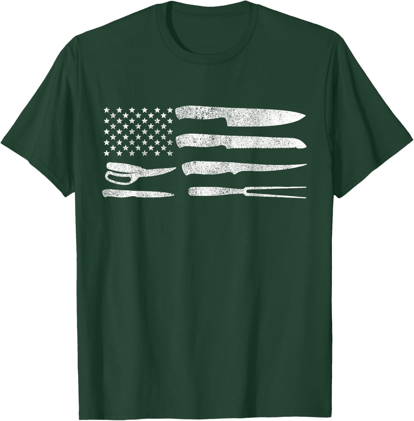Chef American Flag Kitchen Knives Cooking Patriotic Gift T-Shirt - T-Shirt | Forest