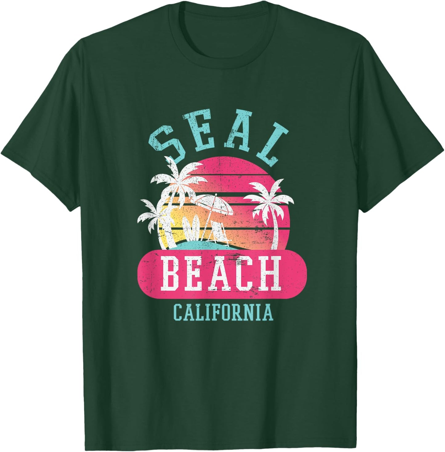 Retro Cool Seal Beach California Beaches T-Shirt - T-Shirt | Forest