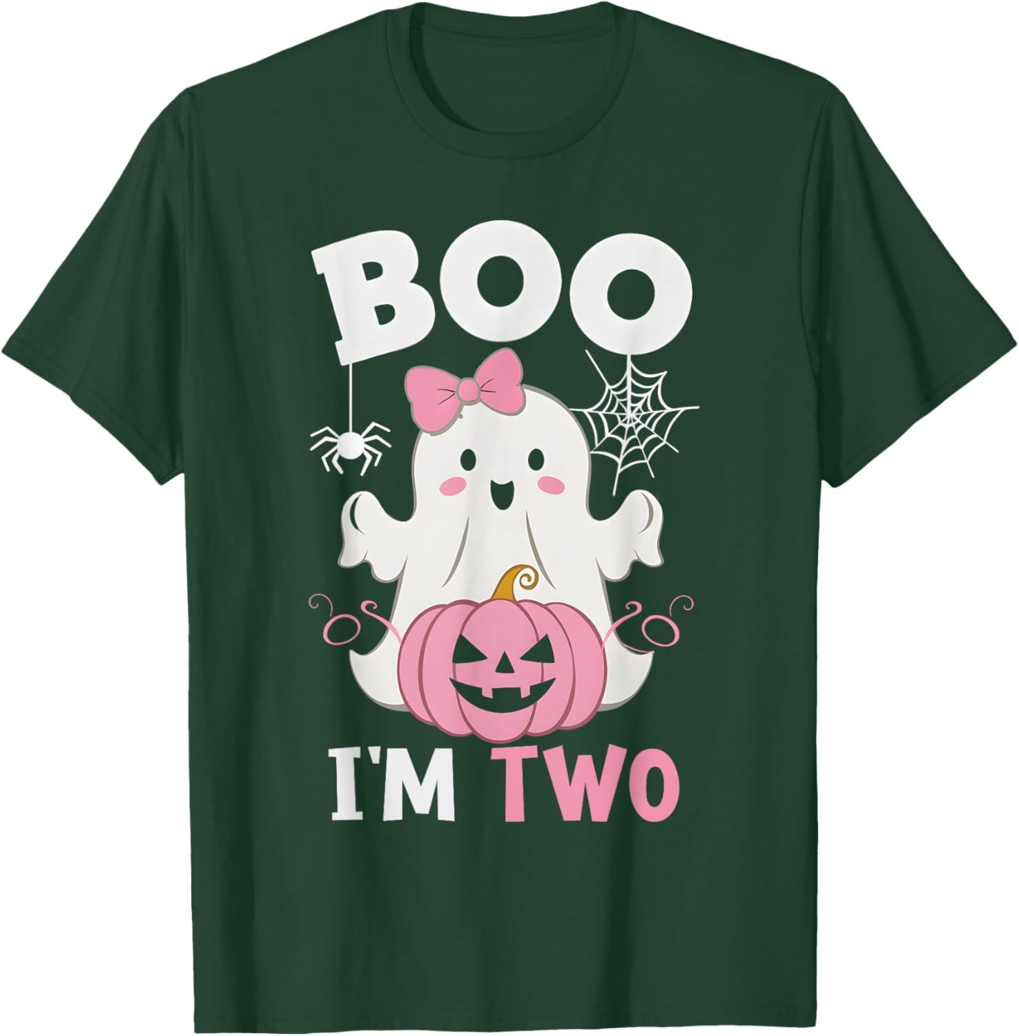 Ghost Boo I'm Two Year 2nd Birthday Girls Halloween Groovy T-Shirt - T-Shirt | Forest