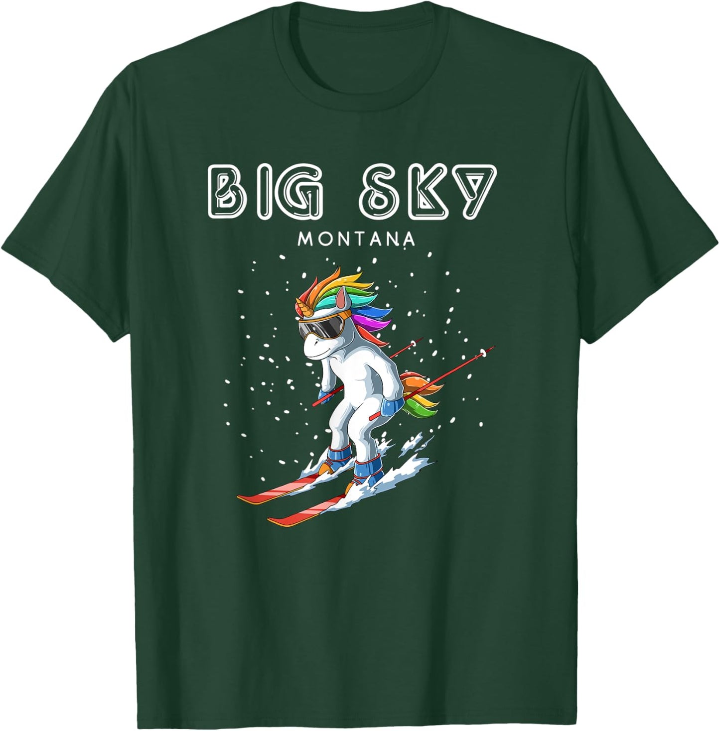 Montana Big Sky - Unicorn USA Ski Resort 80s Retro Gift T-Shirt - T-Shirt | Forest