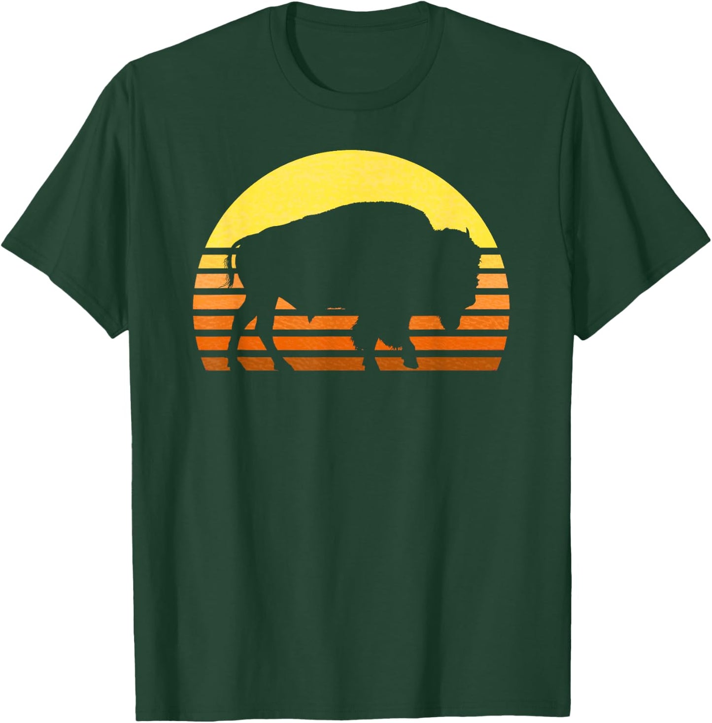 Native American Bison Buffalo Bull Western Indian Retro Sun T-Shirt - T-Shirt | Forest
