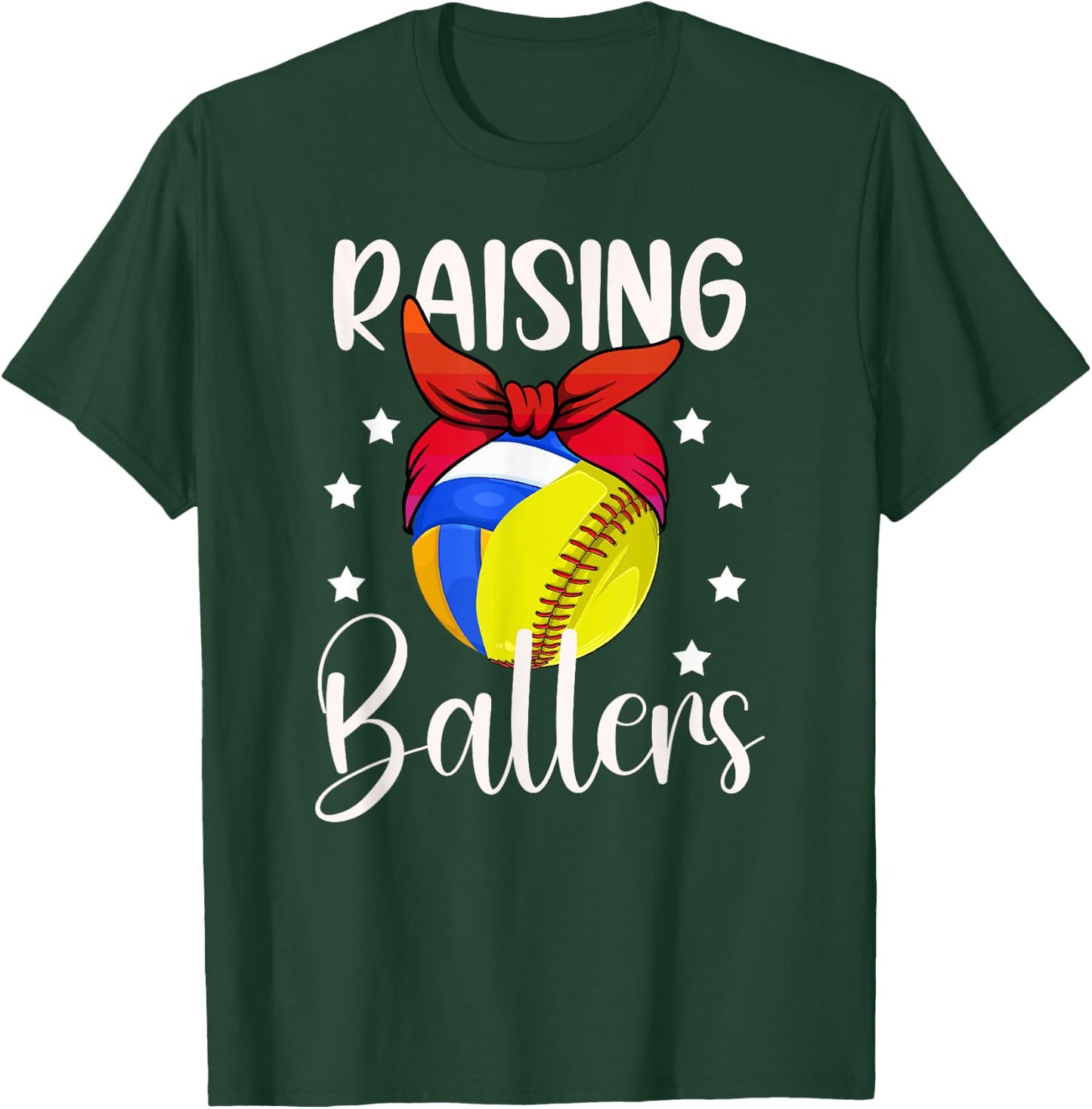 Raising Ballers Softball Volleyball Mom T-Shirt - T-Shirt | Forest