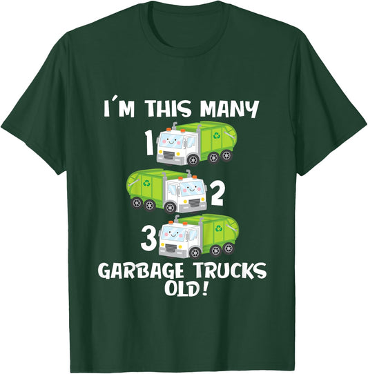 3rd Birthday Cute Garbage Truck Counting 123 Toddlers T-Shirt - T-Shirt | Forest