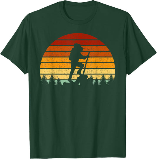 Vintage Sunset Hiking Gift Hikers and Mountaineers T-Shirt - T-Shirt | Forest