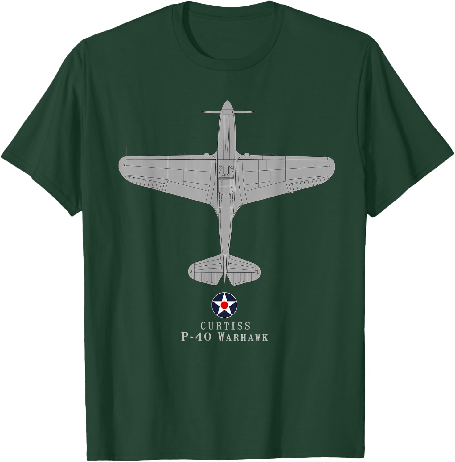 P-40 Warhawk WWII Fighter Airplane Tech Drawing T-Shirt - T-Shirt | Forest