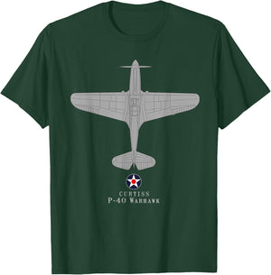 P-40 Warhawk WWII Fighter Airplane Tech Drawing T-Shirt - T-Shirt | Forest