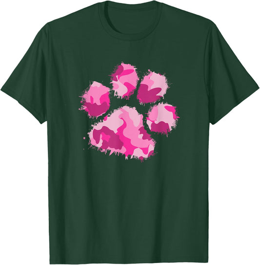 Camo Dog Paw Print Pink Shirt Camouflage Gift Women Military T-Shirt - T-Shirt | Forest