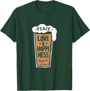 IPA Lovers : Craft Beer Peace Love and Hoppiness Pint T-Shirt - T-Shirt | Forest