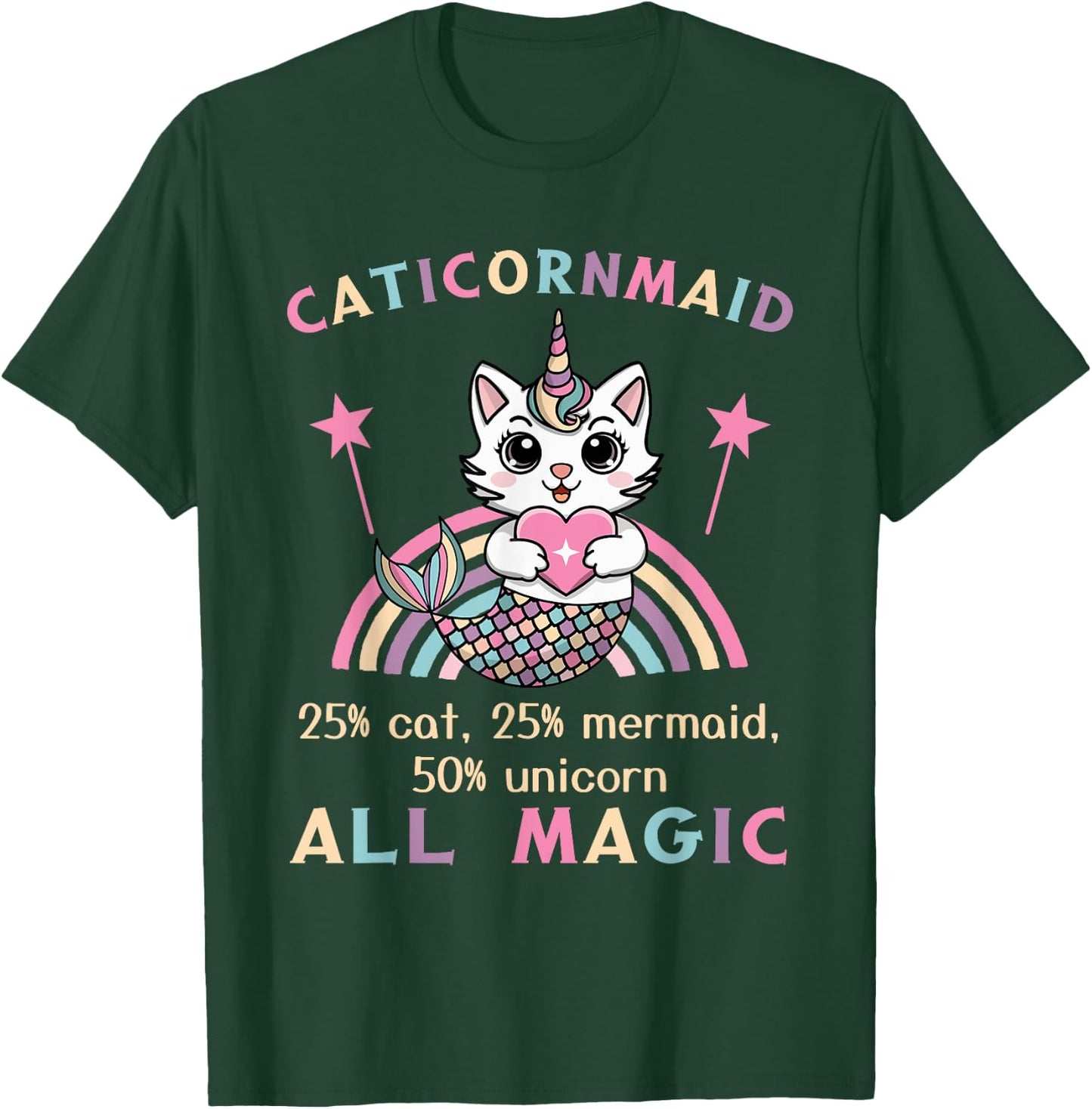 Caticorn Mermaid 50% Unicorn Cat Cute Girls Meowgical Theme T-Shirt - T-Shirt | Forest