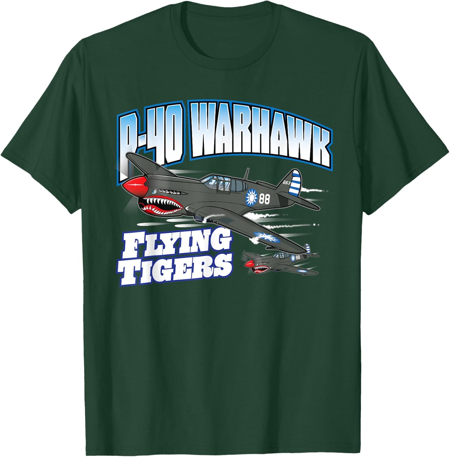 Toon Factory P-40 Warhawk Flying Tigers Warbirds -Adults Black T-Shirt - T-Shirt | Forest