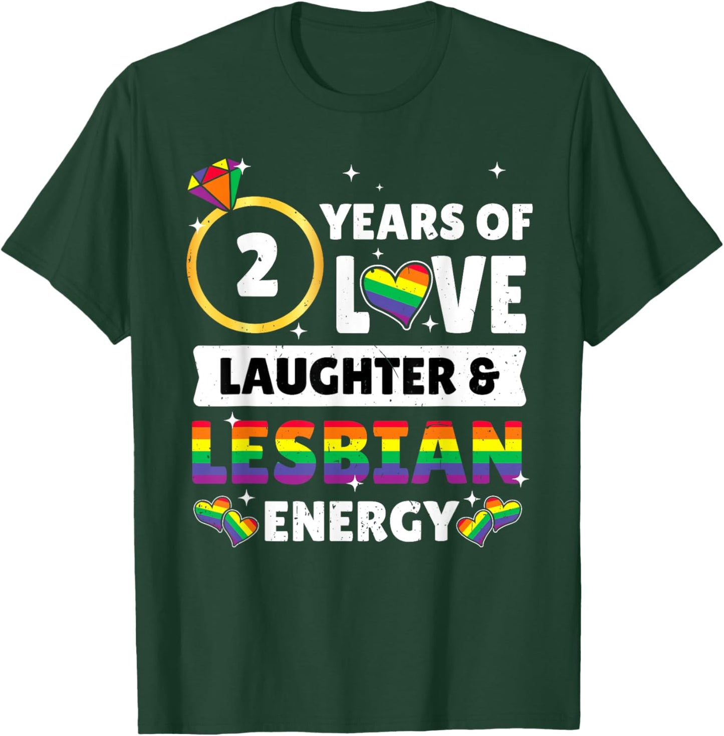 2 Years Lesbian Wedding Anniversary Lesbian Couple Matching T-Shirt - T-Shirt | Forest