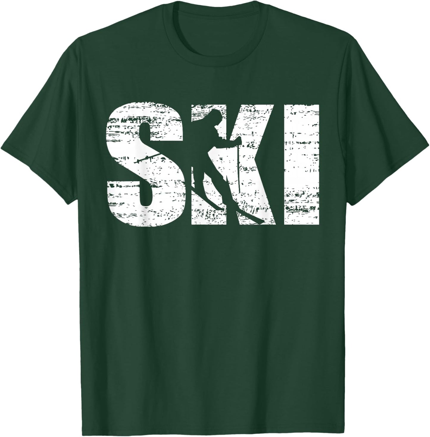 Ski - Distressed Look Skiing & Skiers T-Shirt - T-Shirt | Forest