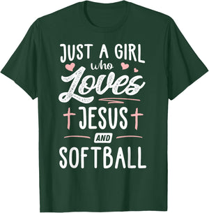 Just A Girl Who Loves Jesus And Softball Gift Women T-Shirt - T-Shirt | Forest