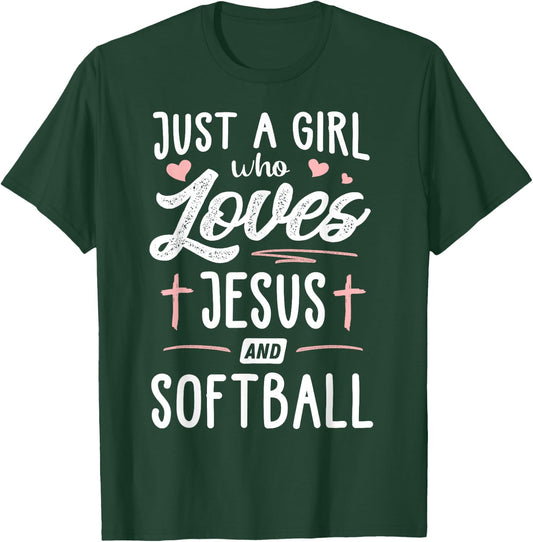 Just A Girl Who Loves Jesus And Softball Gift Women T-Shirt - T-Shirt | Forest