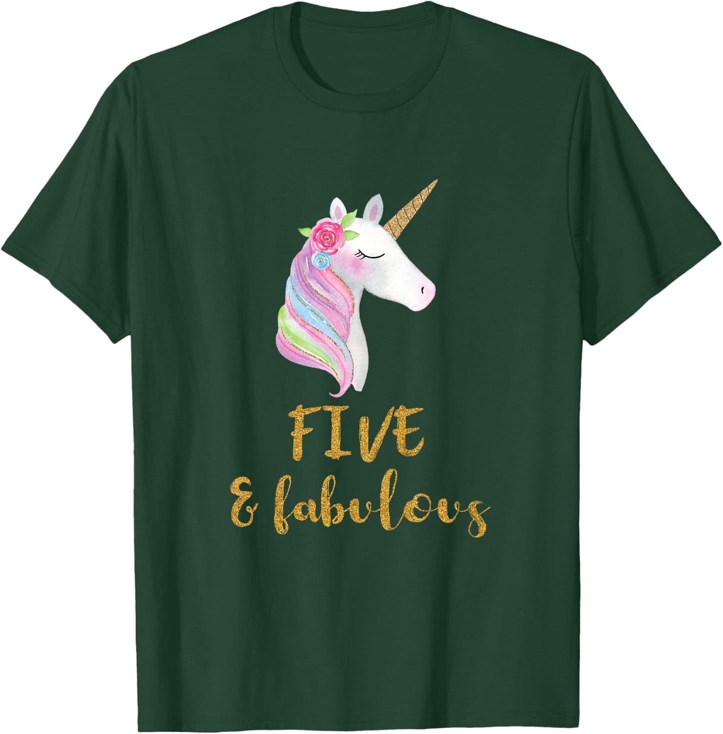Five and Fabulous Unicorn Outfit, 5th Birthday Girl Shirt T-Shirt - T-Shirt | Forest