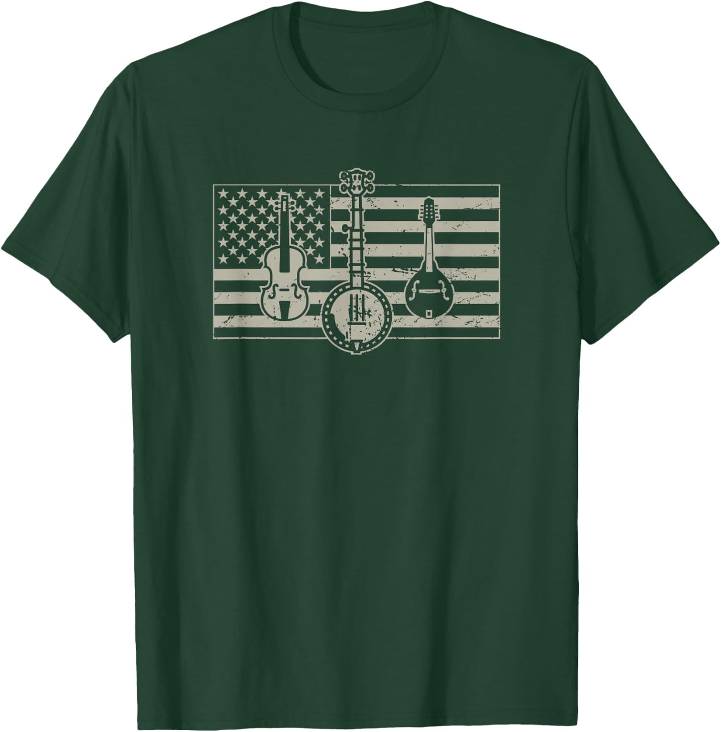 Bluegrass /USA Flag Guitar Banjo Mandolin T-Shirt - T-Shirt | Forest