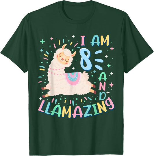 8th Birthday I Am 8 Years Old And Llamazing Llama Girl Teens T-Shirt - T-Shirt | Forest