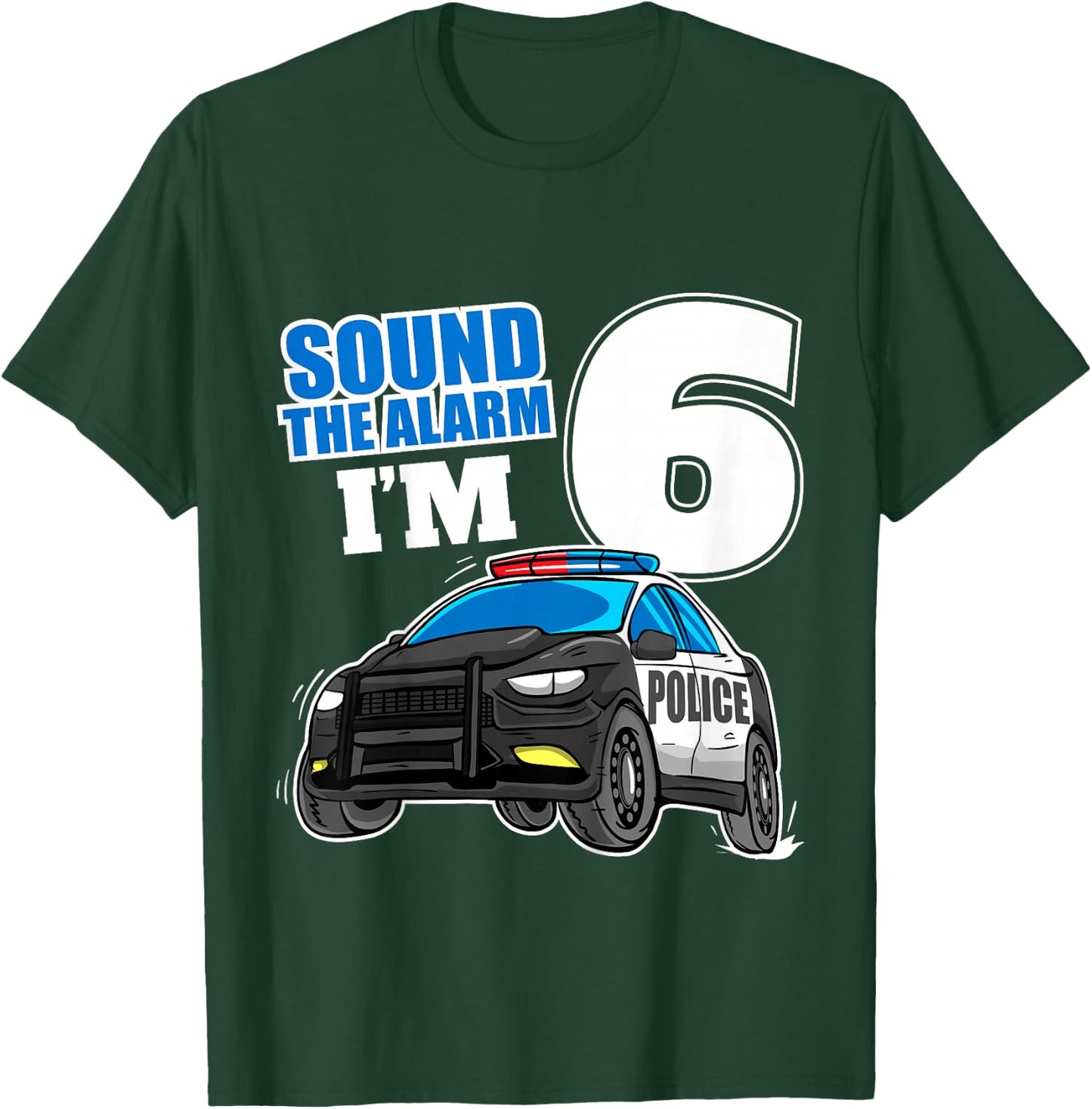 Kids Police Car 6th Birthday Boy 6 Cop Policeman Officer Six T-Shirt - T-Shirt | Forest