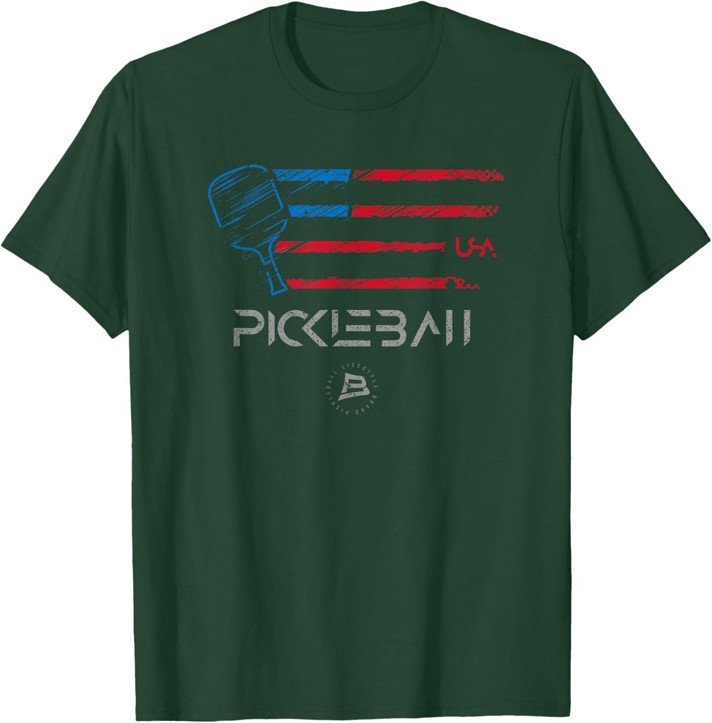 Pickleball Distressed USA Flag Design T-Shirt - T-Shirt | Forest