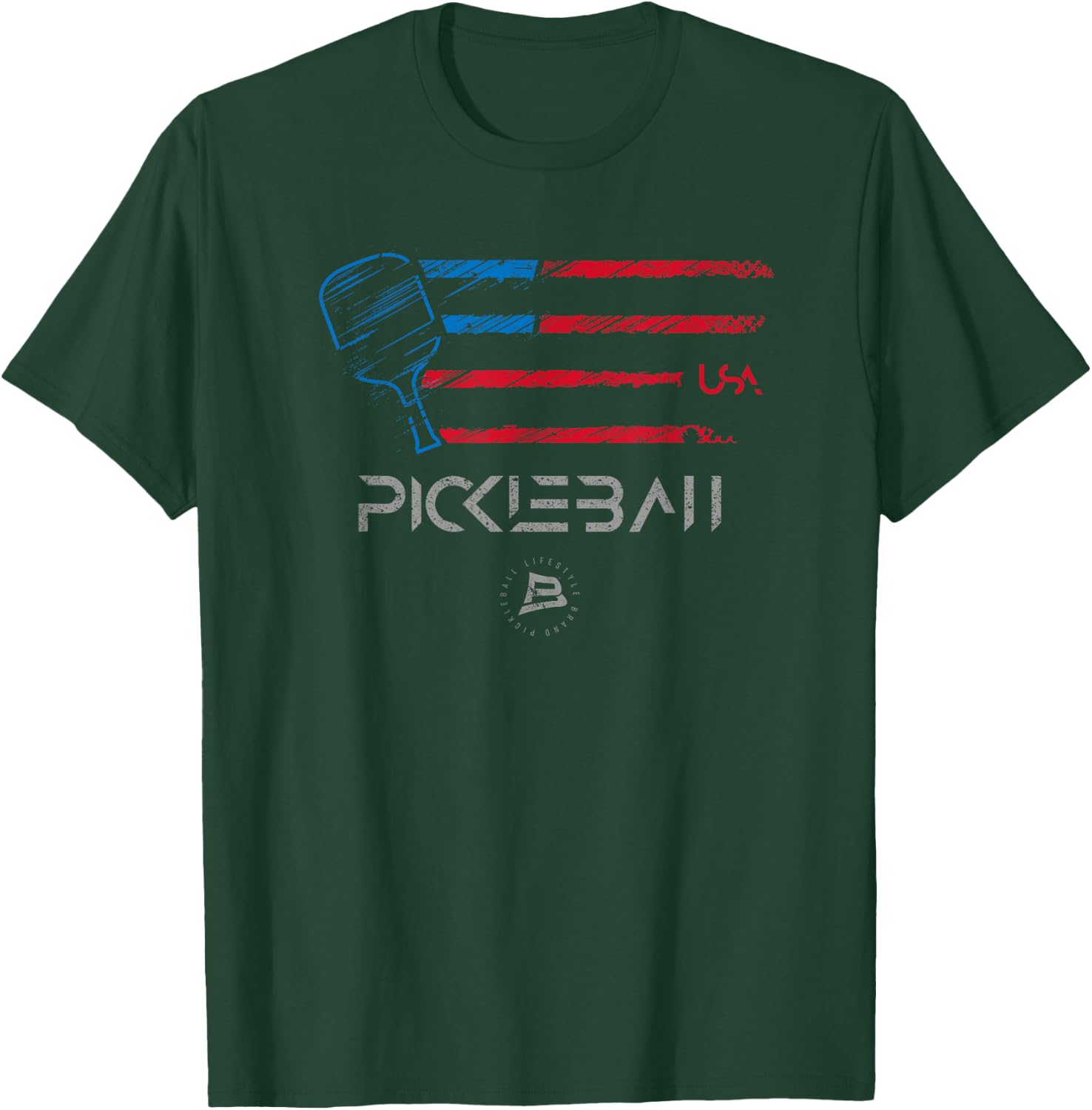 Pickleball Distressed USA Flag Design T-Shirt - T-Shirt | Forest