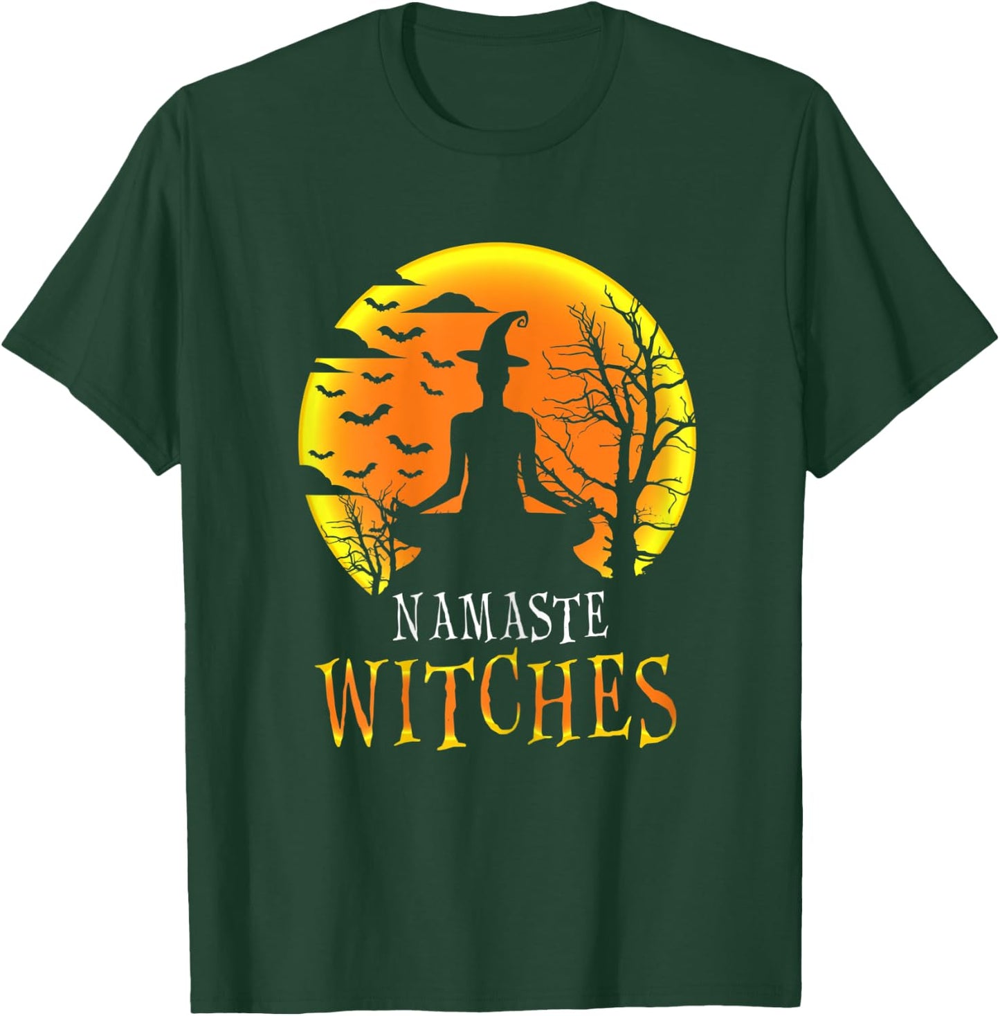 Yoga Funny Namaste Witches Halloween Girls Women Gift T-Shirt - T-Shirt | Forest