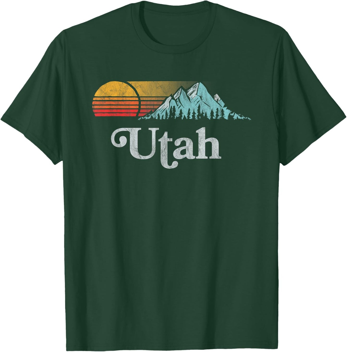 Utah Vintage Mountain Sunset Eighties Retro Graphic T-Shirt - T-Shirt | Forest