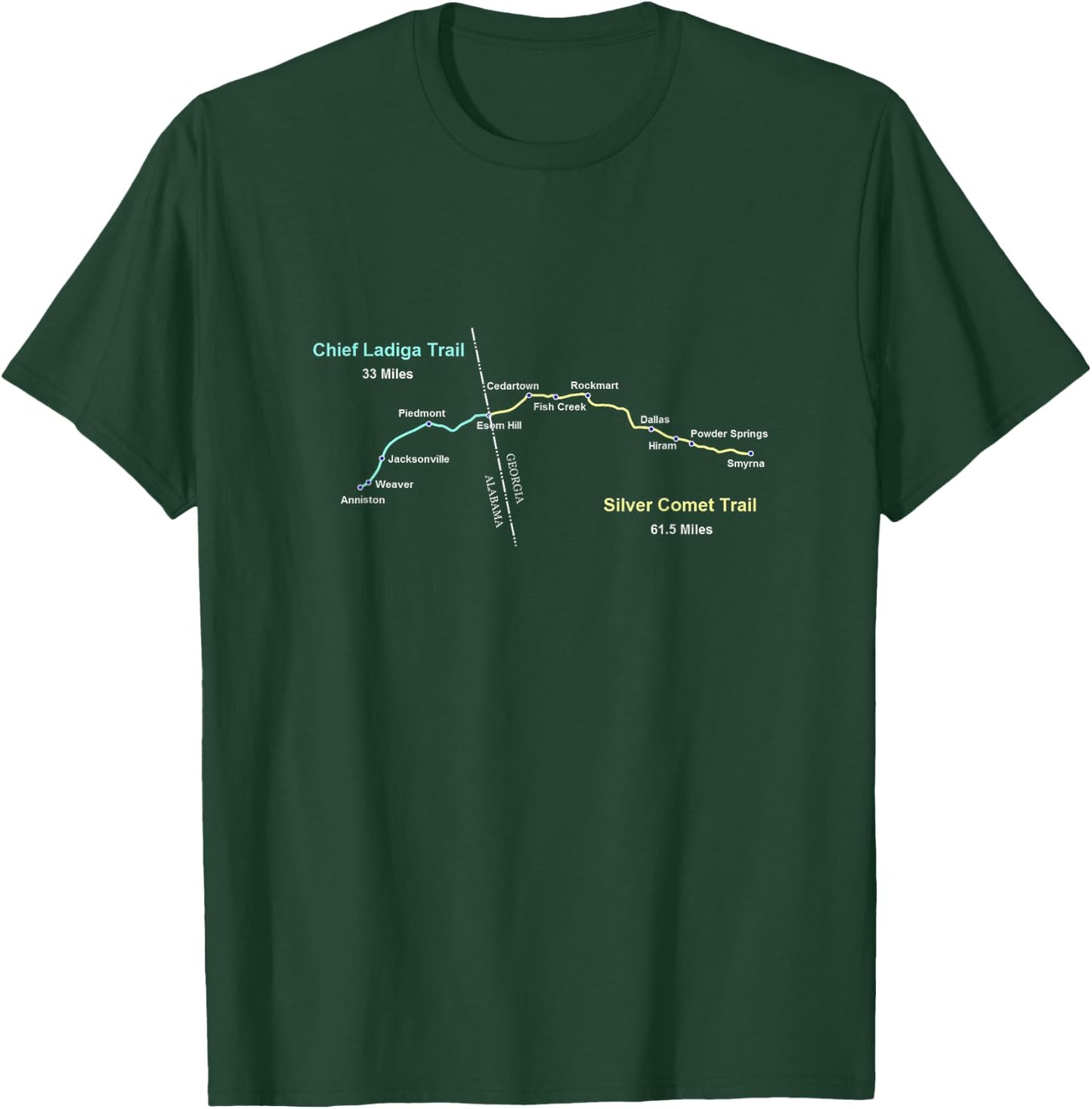 Silver Comet, Chief Ladiga Trail Route Map T-Shirt - T-Shirt | Forest